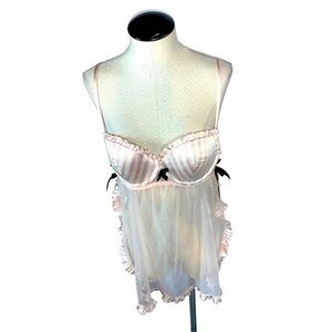 Victoria’s Secret lingerie 36 b pink white sheer pretty little thjngs babydoll